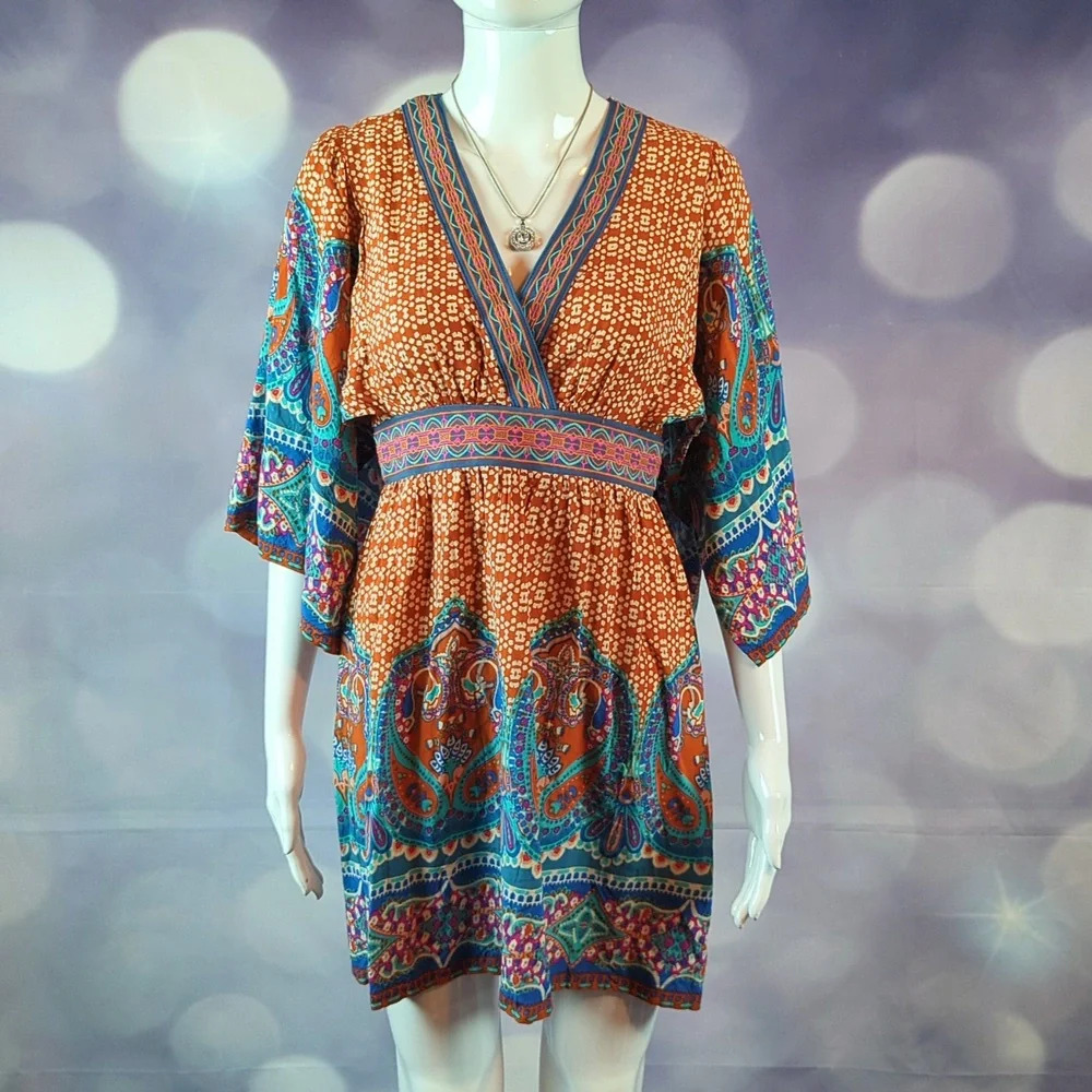 Flying Tomato sz S Orange Embroidered Summer Mini Dress Cover Up Anthropologie